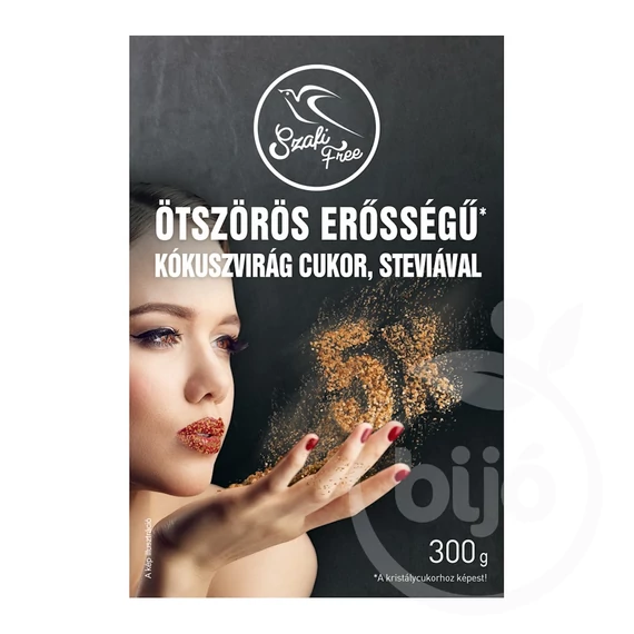 SZAFI FREE ÖTSZÖRÖS ERŐSSÉGŰ KÓKUSZVIRÁG CUKOR, STEVIÁVAL 300 G